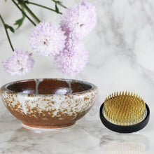 Load image into Gallery viewer, 2PCS Japanese Ikebana Essential Tool Set Brass Kenzan & White Stripe Terracotta - Wazakura Japan