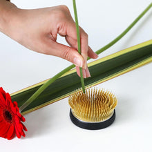 Load image into Gallery viewer, Hand plamting a a flower stem on the radial kenzan
