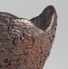 Laden Sie das Bild in den Galerie-Viewer, Close-up of a metallic bonsai pot with intricate patterns on a gray background

