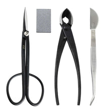 Load image into Gallery viewer, 4PCS Japanese Bonsai Essential Kit [ Yasugi Steel Twig Scissors + Concave Cutter + Tweezers + Sap Eraser ] - Wazakura Japan
