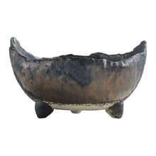 Load image into Gallery viewer, [ Banko Series ] Rustic Crescent Bonsai Pot 4.7" (120mm) - Black and Brown - Wazakura Japan
