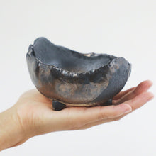 Load image into Gallery viewer, [ Banko Series ] Rustic Crescent Bonsai Pot 4.7" (120mm) - Black and Brown - Wazakura Japan
