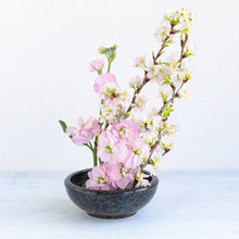 Load image into Gallery viewer, [ Minoyaki Series ] Small Ikebana Vase Round 5"(128mm) Black with Brown White Brush - Wazakura Japan
