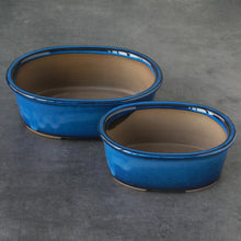 Load image into Gallery viewer, [ Banko Series ] 2PCS Oval Bonsai Pots - Namako Blue - Wazakura Japan
