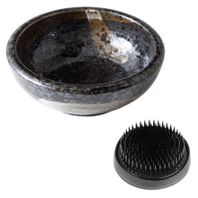 Load image into Gallery viewer, 2PCS Japanese Ikebana Essential Tool Set [ Brass Kenzan + Black with Brown White Brush Vase ] - Wazakura Japan
