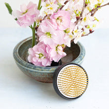 Load image into Gallery viewer, 2PCS Japanese Ikebana Essential Tool Set [ Brass Kenzan + Brown &amp; Blue Vase ] - Wazakura Japan
