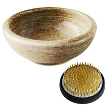 Load image into Gallery viewer, 2PCS Japanese Ikebana Essential Tool Set [ Brass Kenzan + Sand Beige Vase ] - Wazakura Japan
