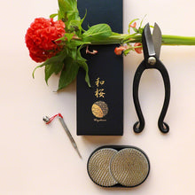 Laden Sie das Bild in den Galerie-Viewer, 3PCS Set Ikenobo Scissors with PIn holder and Sun &amp; Moon Kenzan, original box
